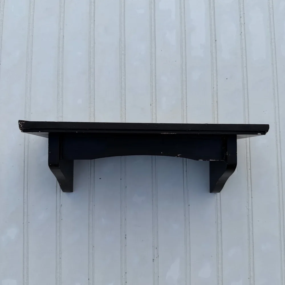 Small Dark Brown Wooden Wall Shelf with Plate Groove and Sawtooth Hangers